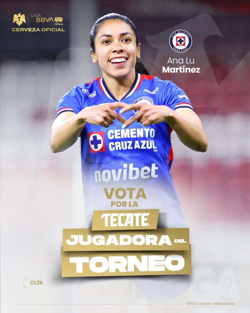 Por votación del público, la guatemalteca Ana Lucía Martínez fue elegida como la jugadora más valiosa del torneo femenil mexicano, jugando con Cruz Azul en este 2026.