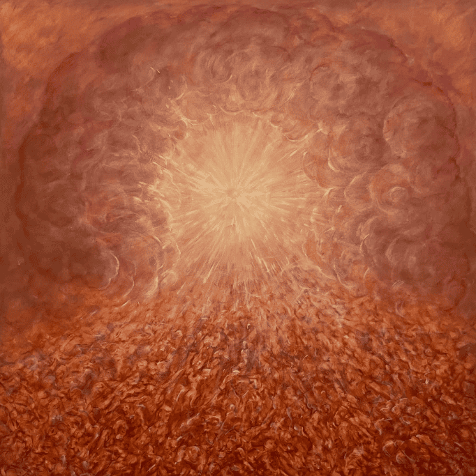 Erupciones, columnas de humo y también escenas que parecían reflejar un fin del mundo o un nuevo comienzo luminoso, salieron del pincel del maestro Rodolfo Abularach (1933-2020)