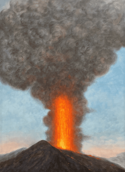 Erupciones, columnas de humo y también escenas que parecían reflejar un fin del mundo o un nuevo comienzo luminoso, salieron del pincel del maestro Rodolfo Abularach (1933-2020)