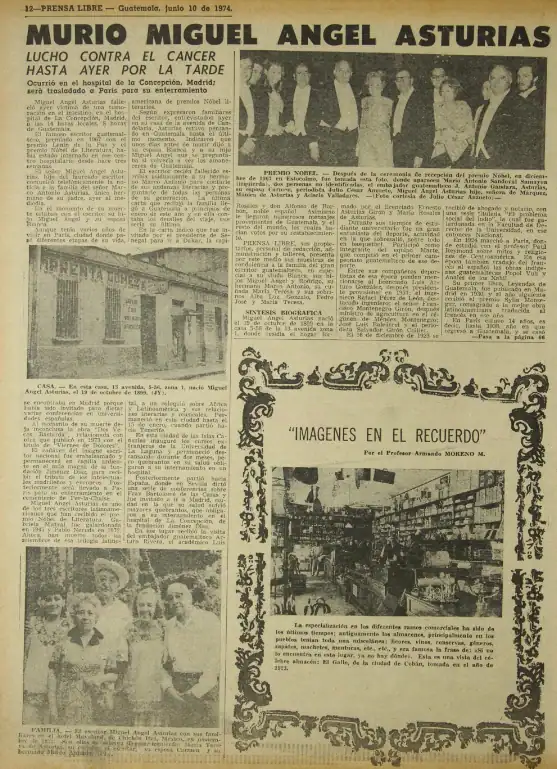 El 9 de junio de 1974 falleció Miguel Angel Asturias en Madrid, España.