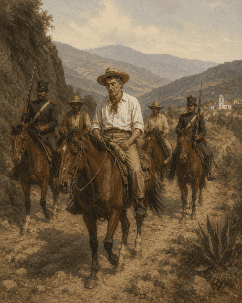 El doctor Cirilo Flores, al asumir como Jefe de Estado el 9 de septiembre de 1826 tras la destitución de su antecesor, Juan Barrundia, temía que el gobierno federal lo detuviera y destituyera a él y a todos los funcionarios, así que trasladó la sede del gobierno primero a San Martín Jilotepeque, Chimaltenango y después en Quetzaltenango. (Ilustración hecha con IA basada en retratos de Cirilo Flores, quien en aquel momento tenía 47 años de edad)