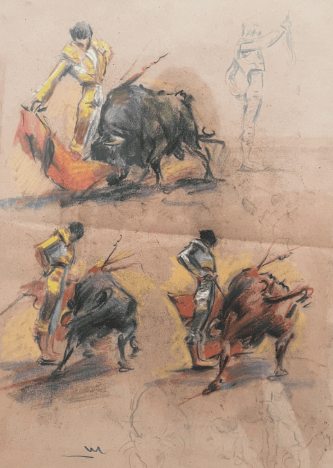 Las escenas taurinas motivaron muchos dibujos y pinturas en la juventud del artista guatemalteco Rodolfo Abularach (1933-2020)