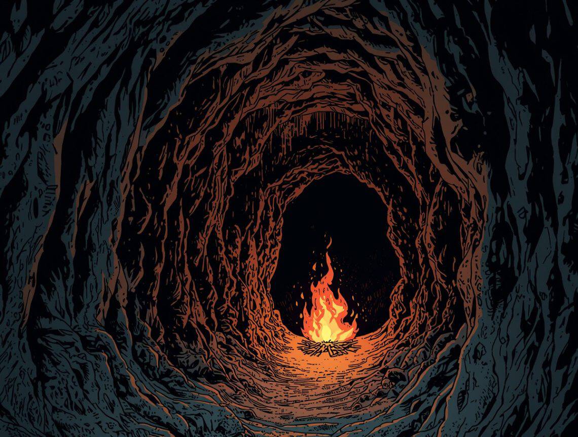 El centinela dijo que el gran jefe de los cerbataneros se metía en una cueva donde había una fogata misteriosa.