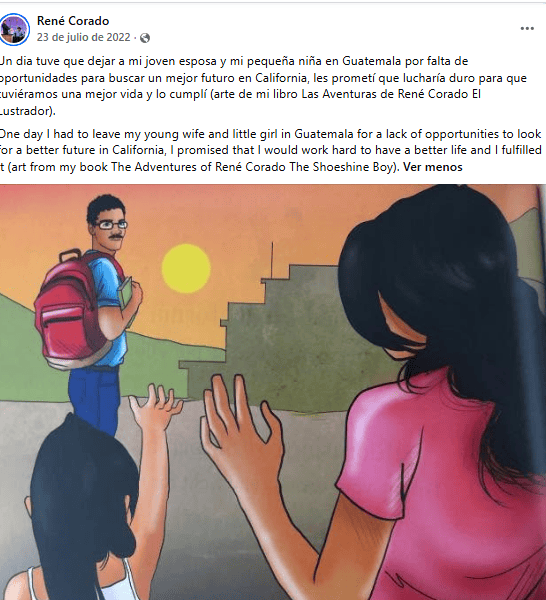 En sus redes sociales y libros, René Corado ha relatado lo difícil que fue migrar desde Guatemala dejando a su esposa Mary y a su primera hija, la mamá de Aylin, que entonces era solo una niña.