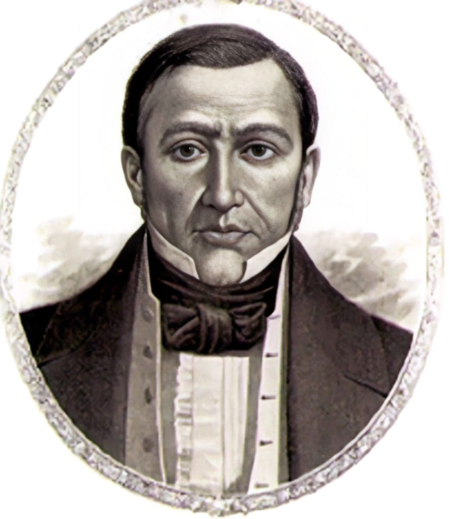Retrato en grabado del presidente provisional José Bernardo Escobar quien gobernó Guatemala entre noviembre de 1848 y enero de 1849. El clima de enfrentamiento hizo inviables sus intentos de conciliación entre facciones políticas y fuerzas militares.