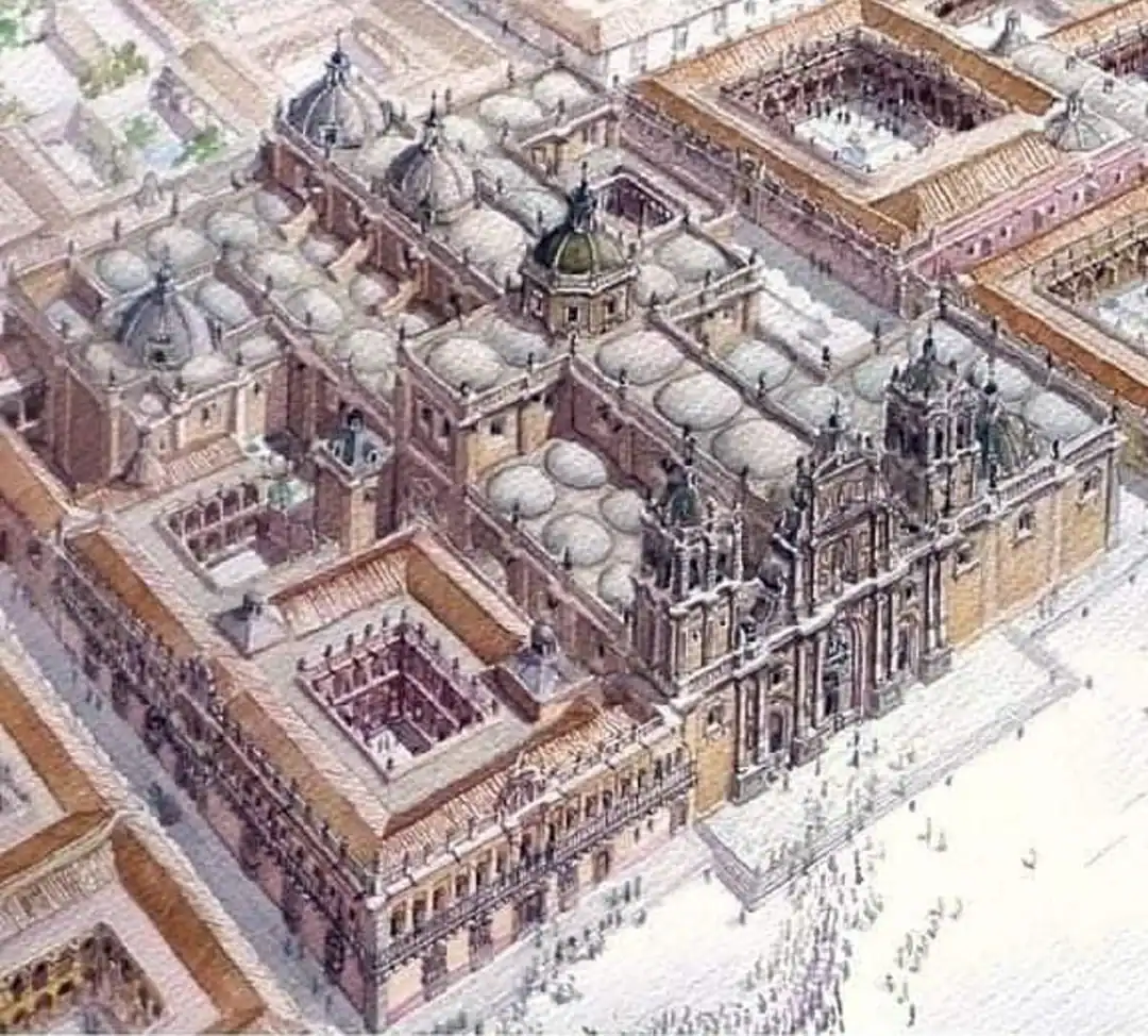 El arquitecto y acuarelista guatemalteco Guillermo Aguirre ha efectuado varias recreaciones sobre el aspecto que pudo tener el complejo de la Catedral de Antigua Guatemala en su momento de mayor esplendor. Es una proyección con base en datos históricos y también criterios de arquitectura de aquella época, así como algunas descripciones de cronistas. Se trata de una visualización hipotética que no deja de ser majestuosa (Acuarela Guillermo Ramírez)
