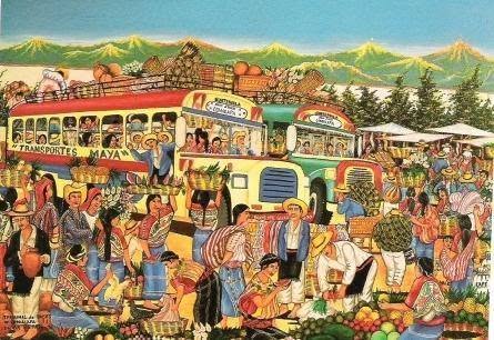 Las escenas del Mercado y la Terminal de Buses fueron usuales en los cuadros de Óscar Perén. No le tenía miedo a retratar multitudes, que en su particular estilo se convertían en verdaderos retratos colectivos. (Pintura de Oscar Perén 1951-2025)