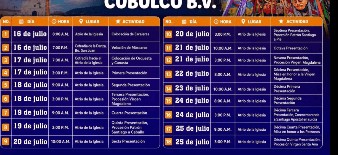 Calendario de ritos y presentaciones del Palo Volador en Cubulco, Baja Verapaz. (Redes sociales Alcaldía Indígena de Cubulco)
