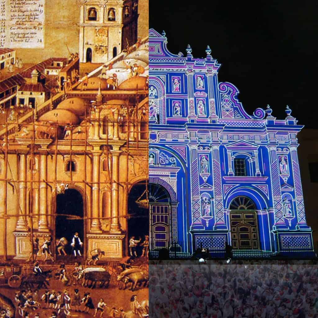 catedral de antigua guatemala pintura de 1689 y foto de 2026