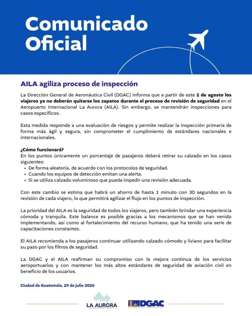 comunicado aeropuerto la aurora de Guatemala