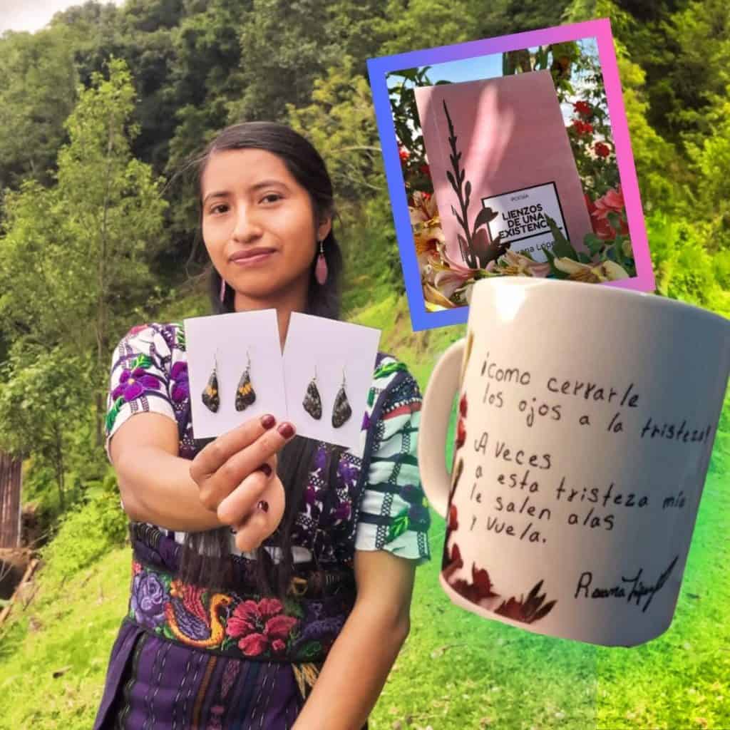 emprendedora y escritora guatemalteca maya sipakapense roxana lopez aretes con alas de mariposa san marcos esta en MERCADO