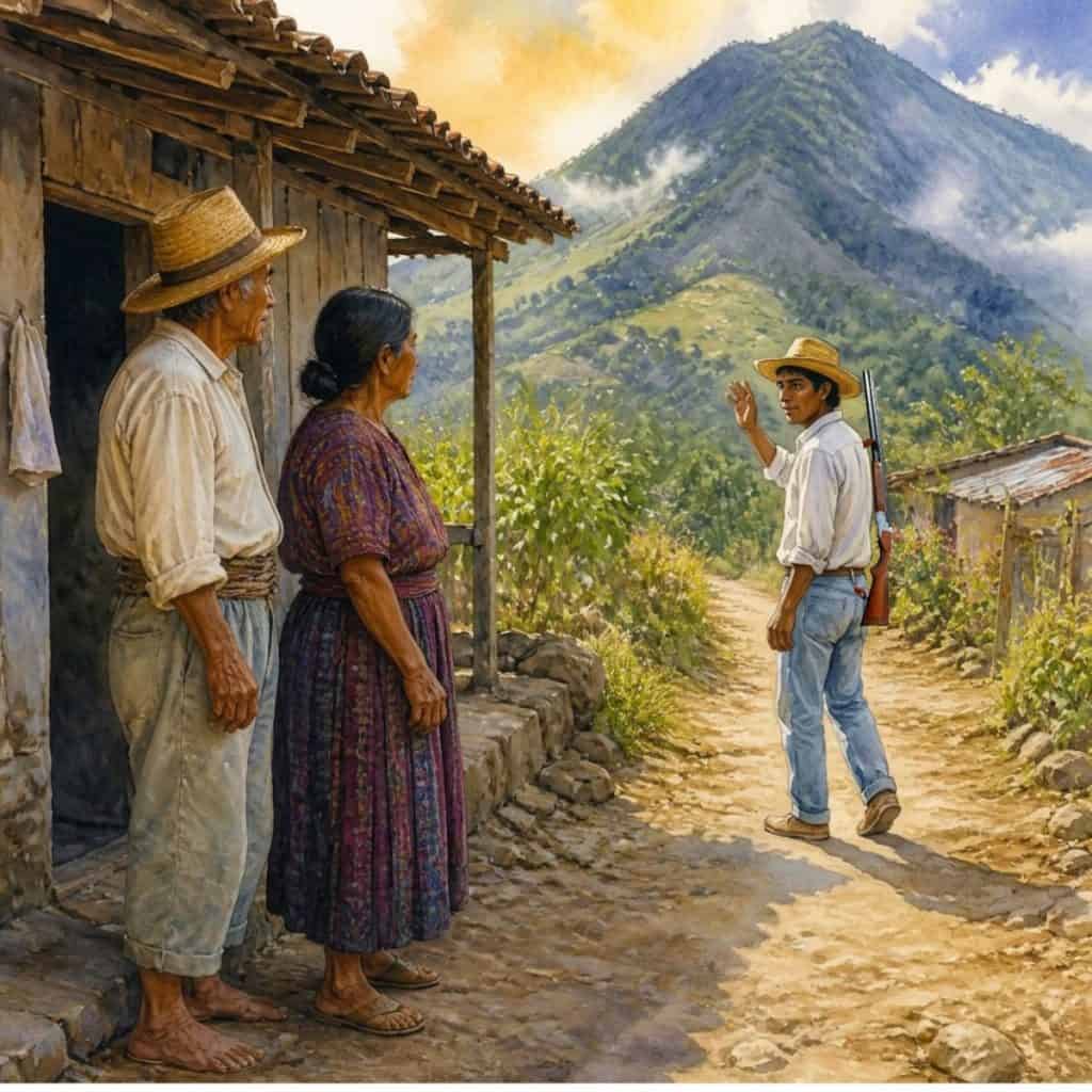 Jorge se despidió de sus padres. Iba a cazar. Su padre siempre le aconsejaba que antes de emprender la cacería pidiera permiso a la montaña.