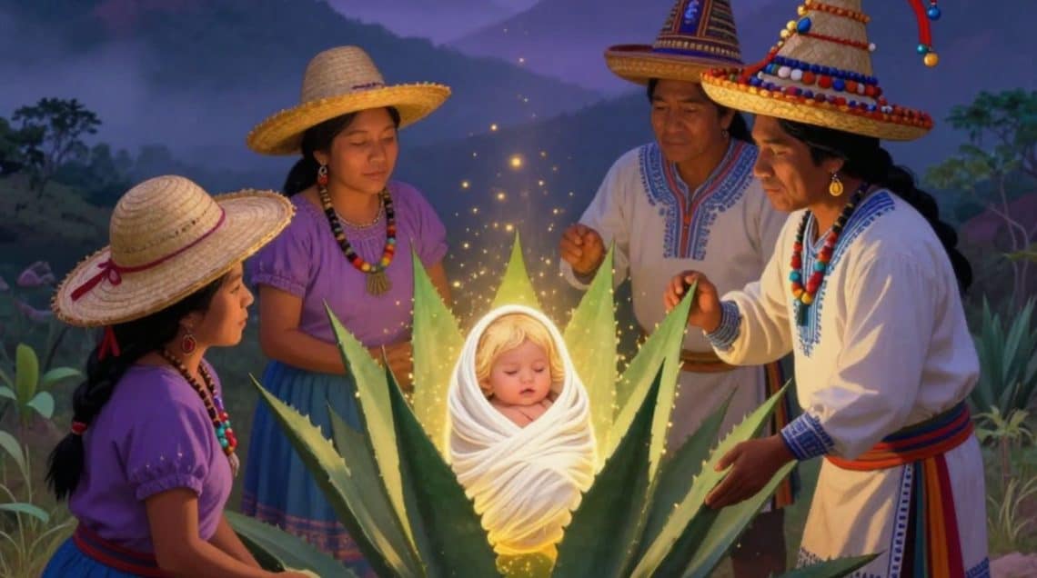 Cuál fue su sorpresa al encontrar en la planta de maguey, envuelta en un gran brillo a una niña, rubia, cuyo color de cabello sería el de las fibras con que se hacen lazos.
