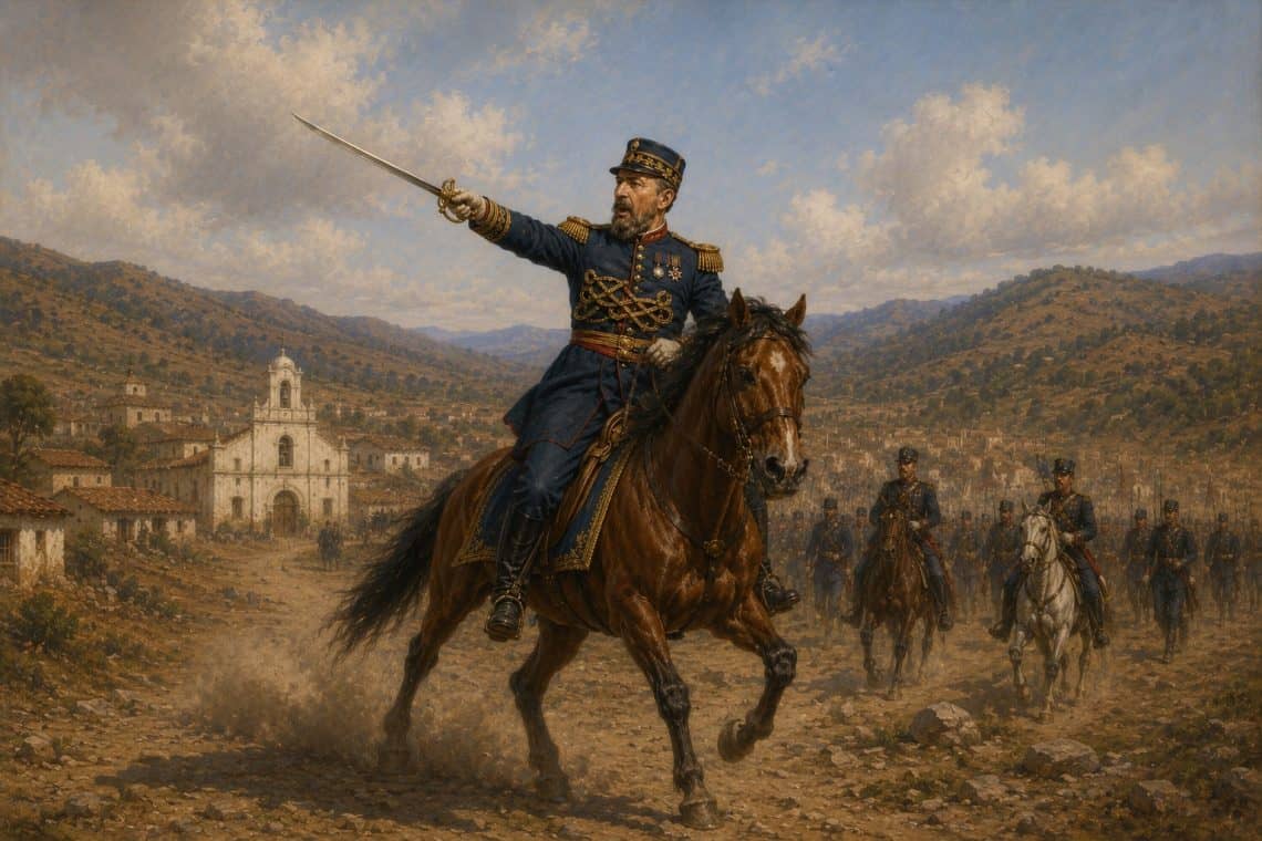 Vicente Cerna fue un militar de toda la confianza del general Rafael Carrera, junto a quien combatió en la famosa Batalla de la Arada, en Chiquimula 1851, poco antes de volver a la Presidencia y ser designado gobernante Vitalicio. (Imagen IA generada con base en retrato histórico)