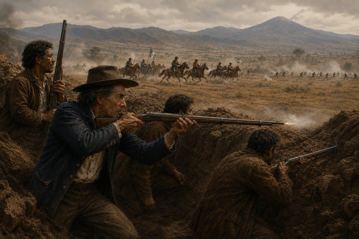 El 2 de abril de 1871 el Ejército Liberal toma Tacaná (San Marcos) y así empezó una ruta de triunfos sobre las fuerzas del gobierno conservador. Miguel García Granados participó en los combates, aunque el comando de las fuerzas estaba más a cargo de Justo Rufino Barrios. (Ilustración simbólica elaborada con IA basada en un retrato histórico)
