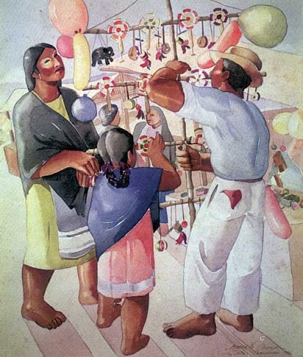 Obra de la etapa termprana de Roberto Ossaye (1927-1954) en la cual refleja la temática costumbrista guatemalteca pero ya con un estilo distintivo.