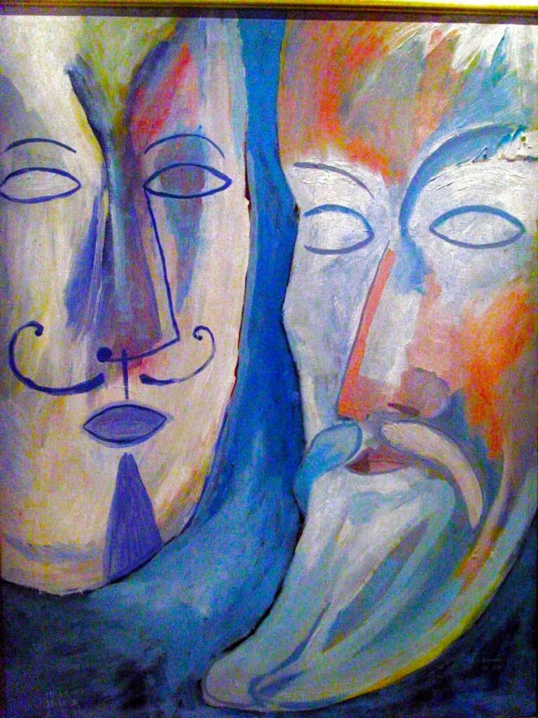 Aunque estudió arte en varios países, Zipacná de León nunca se alejó de la identidad guatemalteca. En sus pinturas interpretó temas tradicionales como las máscaras de baile de moros. (Obra de Zipacná de León 1948-2002