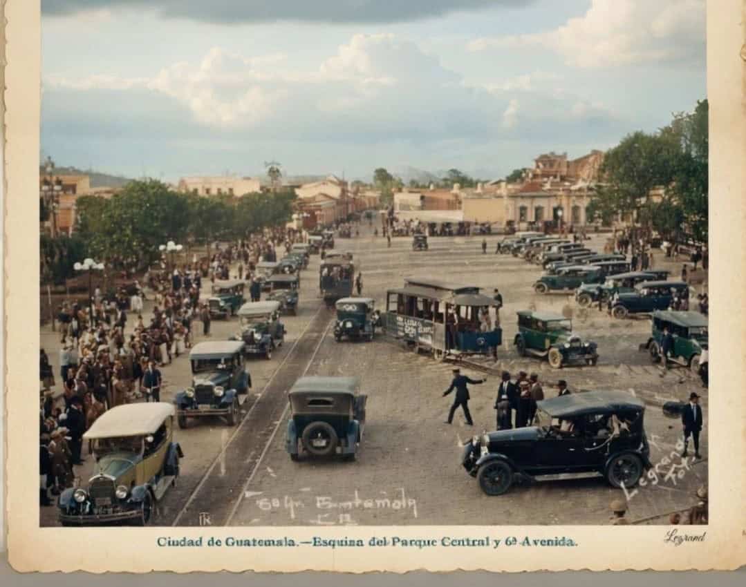 Guatemala en 1929: 6a. avenida zona 1 de Guatemala, frente al parque central de Guatemala.