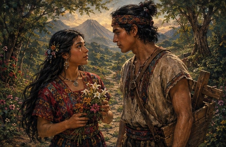 Un día la joven Chuumiil se encontró con el joven hijo del carpintero. Ella ya estaba prometida, pero se enamoró de aquel joven humilde: mantuvieron en secreto su amor.