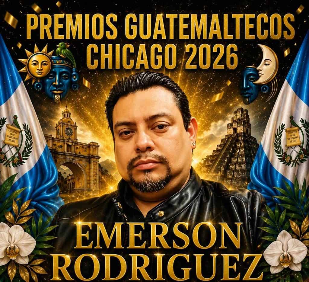 Emerson Rodríguez, migrante y emprendedor guatemalteco en Chicago fue recientemente reconocido en los Premios Guatemaltecos Chicago 2026, organizados por el también guatemalteco Juan Valdez, por su crecimiento empresarial y talento musical.