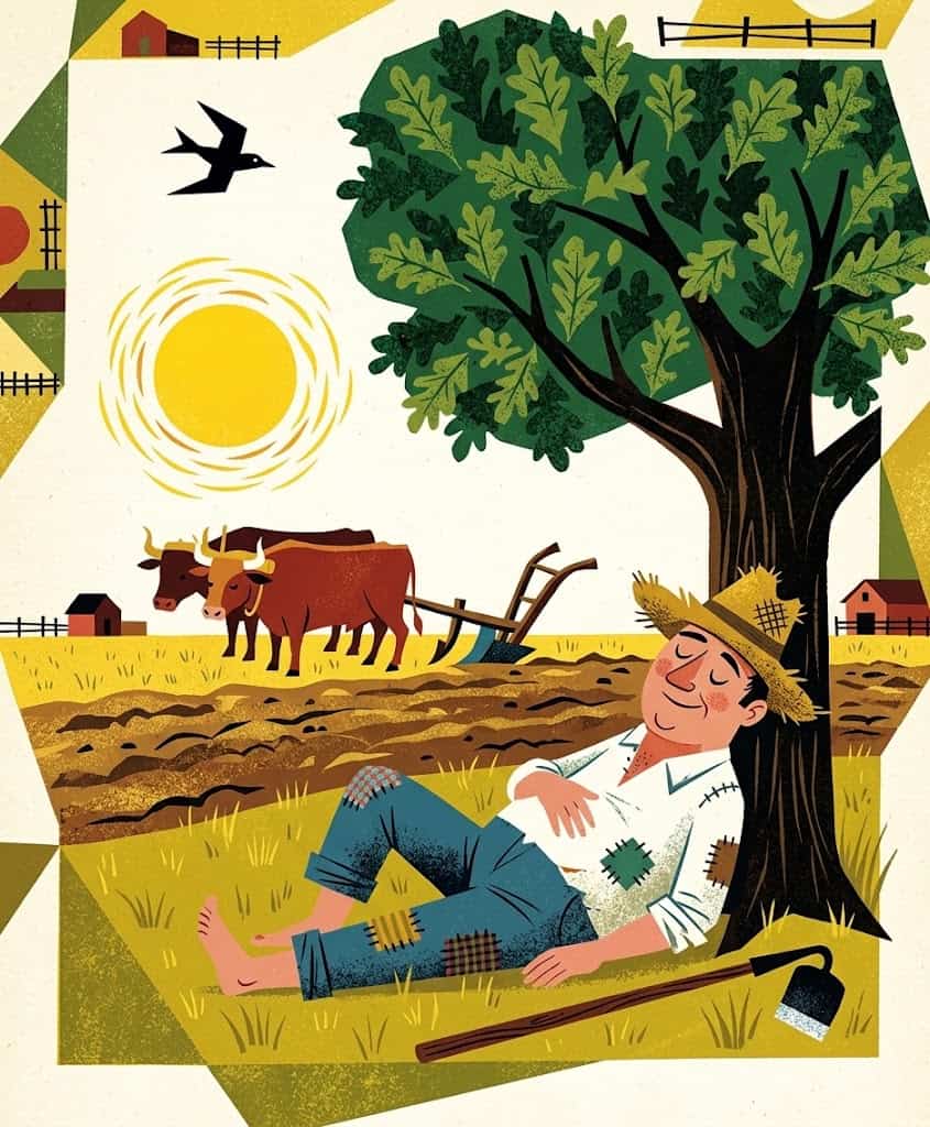 Era un hombre haragán que no le gustaba trabajar: solo avanzaba un poco en labrar la tierra y después se pasaba durmiento bajo el árbol, por eso su siembra no prosperaba. Admiraba cómo el zopilote podía vivir sin hacer nada, solo volando.