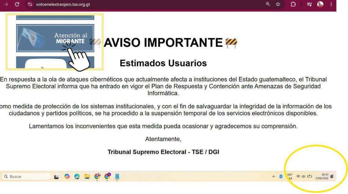 Al ingresar en la página de atención al migrante del TSE, aparece este aviso desde el 1 de mayo. Según los migrantes, este debería ser un canal activo y abierto para la atención de requerimientos y consultas de ciudadanos en Estados Unidos.