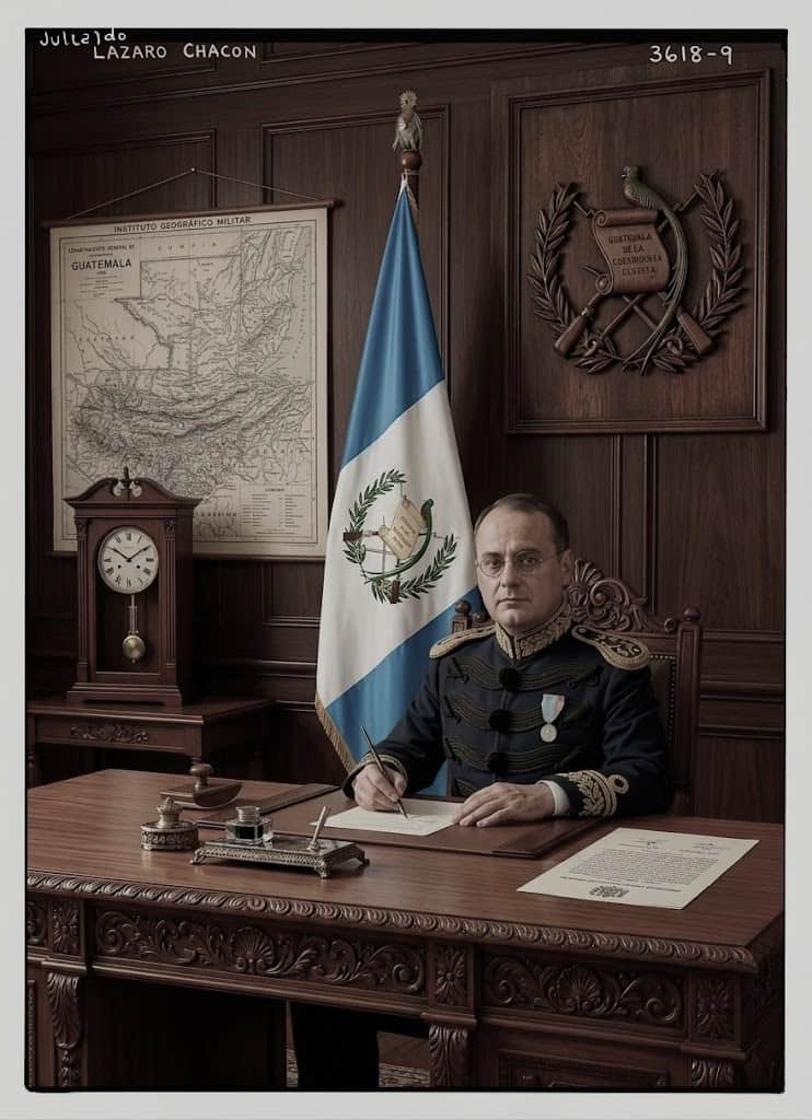 Desde su candidatura, Lázaro Chacón se comprometió a mejorar la situación de los obreros, a impulsar la educación en los indígenas y a asegurar las garantías ciudadanas. Ganó la elección con el 88% de los votos y su rival, el general Jorge Ubico, sufrió una fuerte derrota. (Ilustración IA basada en retrato histórico del presidente Lázaro Chacón)