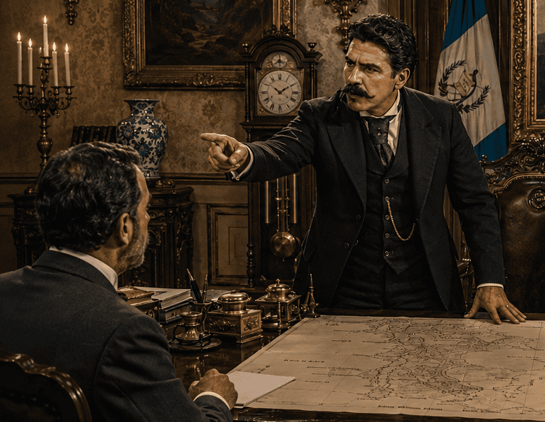 En 1887 ante un intento de Golpe de Estado, que algunos historiadores consideran un "autogolpe", el presidente Lisandro Barillas disuelve el Congreso y asume poderes de dictador "temporal" según él mismo lo comunicó a la ciudadanía y otros paíse. (Ilustración IA con base en retratos históricos)
