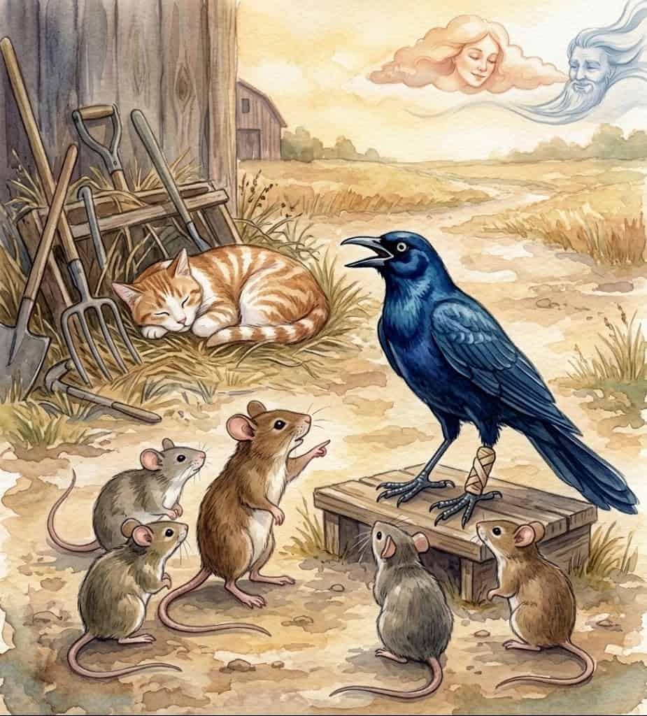 El muro le dijo al zanate que detener al viento no lo hacía más fuerte, pues los ratones hacían agujeros en él... y al preguntarle a los ratones, estos le dijeron que el gato era más fuerte.