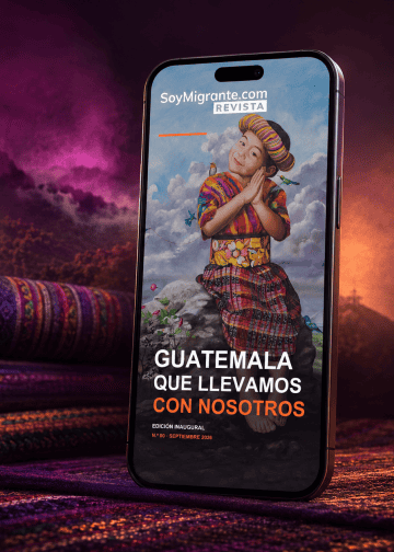 Primera edición móvil de REVISTA presentada en un teléfono con un paisaje de Guatemala