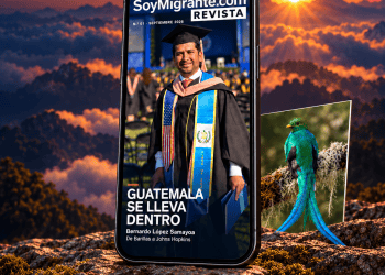 Guatemala se lleva dentro: portada de SoyMigrante REVISTA 01 con Bernardo López Samayoa, junto a un quetzal.