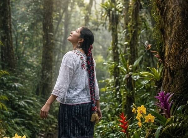 Era una hermosa joven llamada Dominga, que vivía en la montaña de Tezulutlán; más que su belleza física, su luz provenía de su buen corazón.