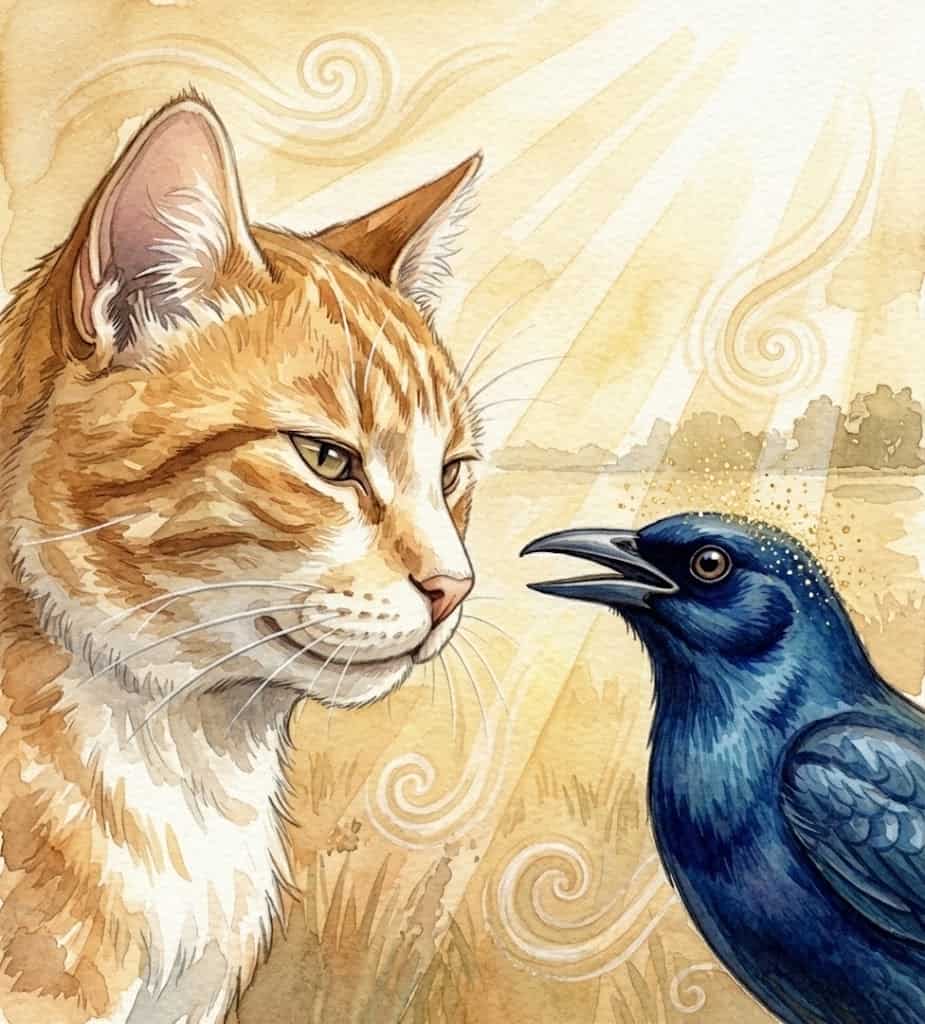 El gato le dijo que no era el más fuerte y culpó al garrote que podía pegarle. El zanate seguía sin resolver su queja.