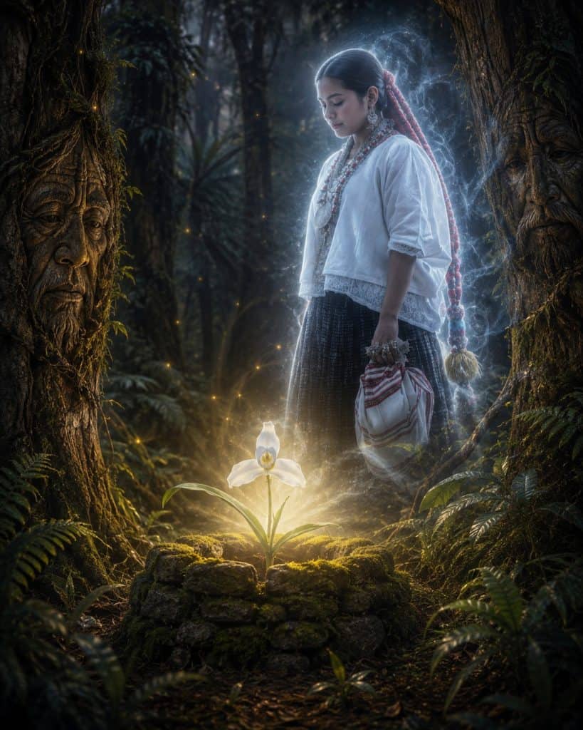 Desde entonces, Saqi'Ixq, la Monja Blanca, vive en los bosques profundos de la Verapaz y su blancura recuerda el alma noble de Dominga. Y al igual que en la leyenda, solo la ambición puede hacer que desaparezca su presencia cuando se talan bosques sin control, por codicia.