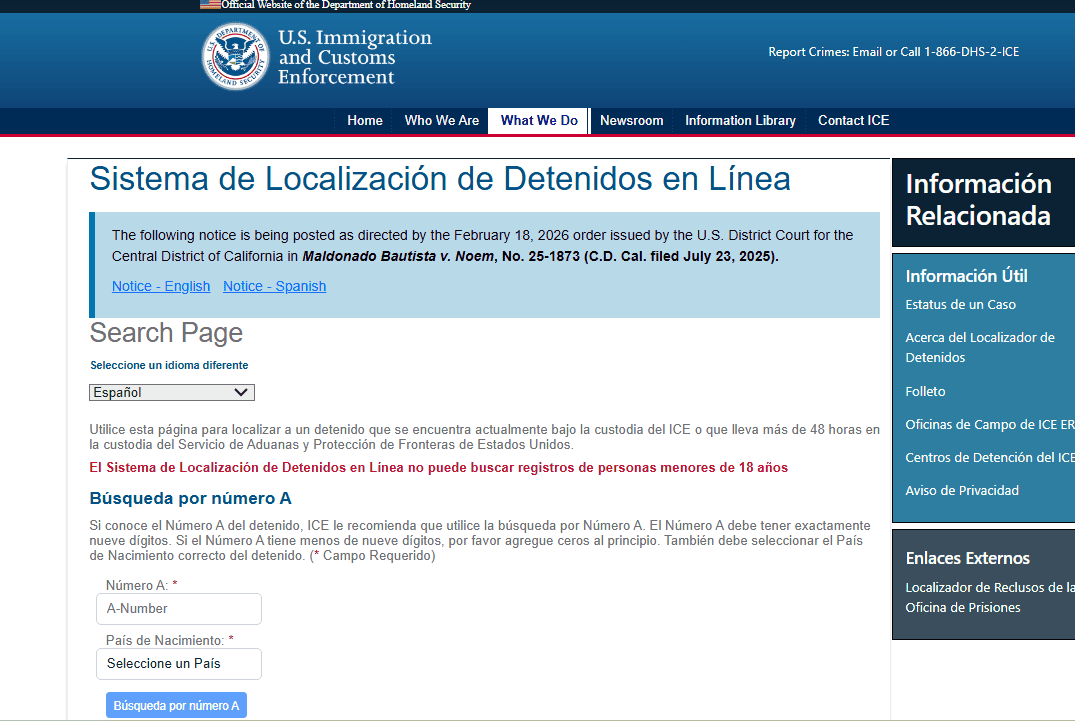 El portal de búsqueda de migrantes detenidos existe desde 2010 y por ley debe incluir a todas las personas, de cualquier nacionalidad, que se encuentren bajo custodia de ICE. Desde el 15 de septiembre dejó de mostrar los casos de quienes tengan "orden final de deportació", que no necesariamente es el último paso antes de una expulsión definitiva.