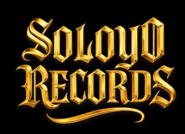 Logo for Soloyo Records in gold, ornate typography on a black background, representing a record label branding.