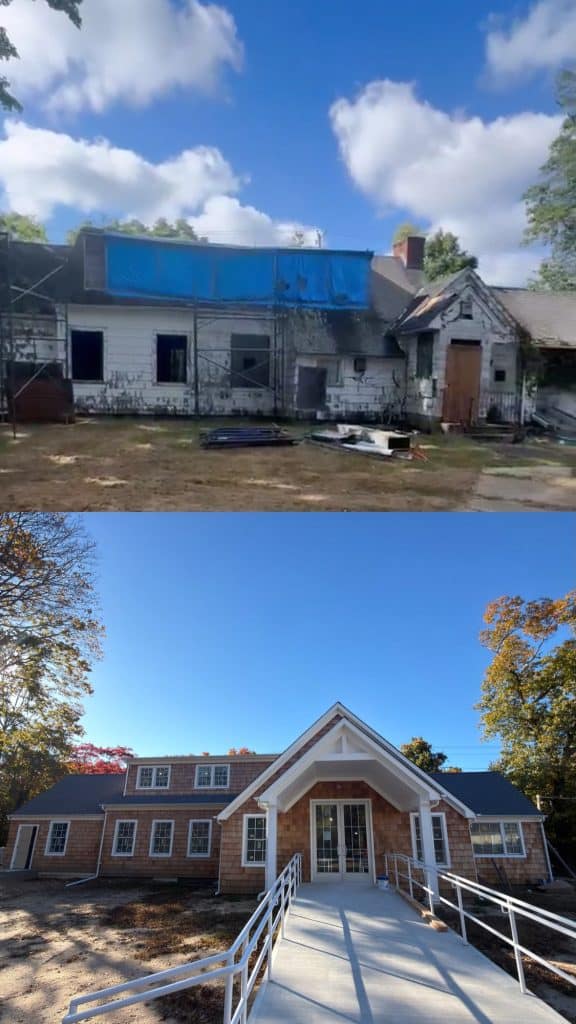 El antes y después del proyecto de restauración de la casa histórica que se convertirá en el área de recepción de visitantes del Tesla Science Center, en Long Island, Nueva York, proyecto en el cual concursó Bethancourt Construction por invitación y que ganó, compitiendo contra empresas estadounidenses.
