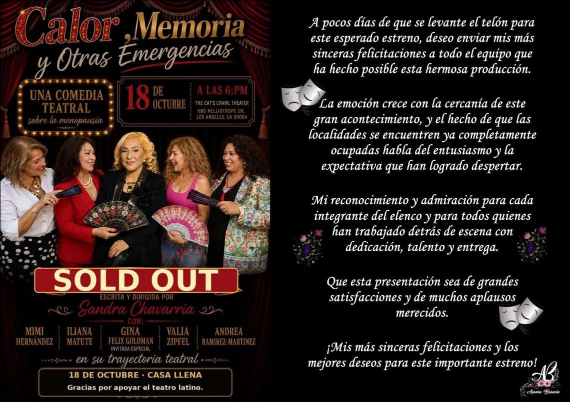 Sandra Chavarría expresa su agradecimiento y aprecio a las actrices que aceptaron el reto de llevar a escena este proyecto, nacido de experiencias y vivencias que buscan enriquecer la vida de más mujeres en una etapa muy especial de la vida.