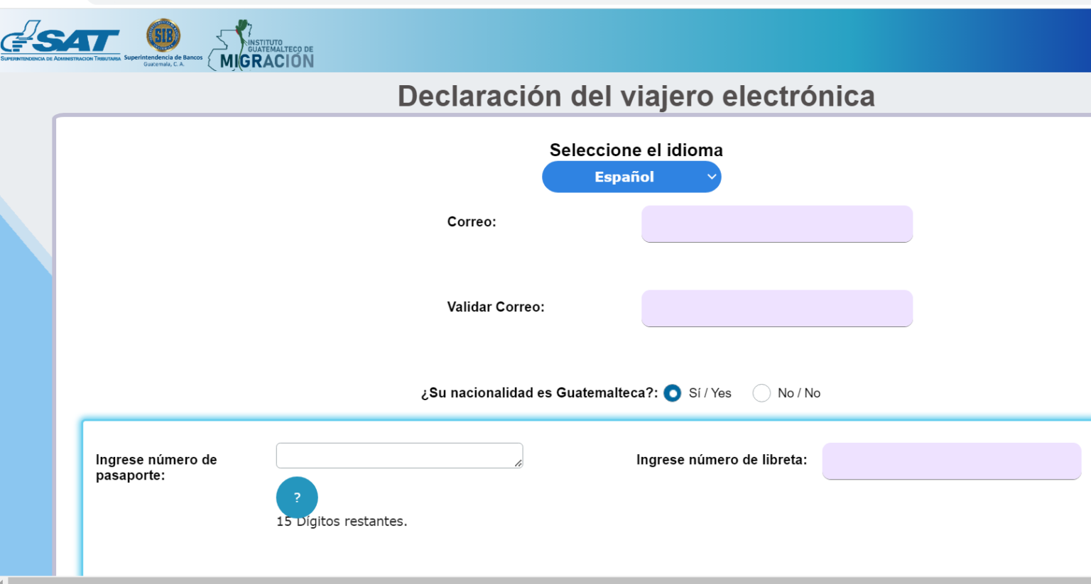 Formulario de migración para entrar a Guatemala