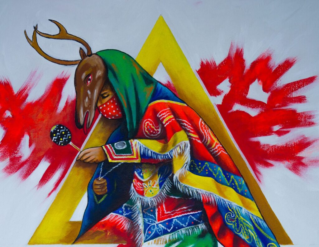 Es enorme, multifacética y transmitida de generación en generación la gama de símbolos, danzas y tradiciones mayas de Guatemala, que sobreviven dentro y fuera del país. (Baile del venado, pintura de Alexánder Ambrocio artista momosteco.