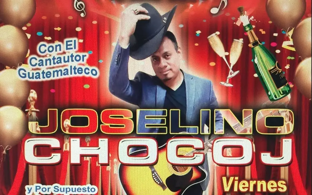 Joselino Chocoj realiza presentaciones en eventos de la comunidad guatemalteca. En julio participó en el evento Chapines Fest Qué Chilero. Este afiche es de una despedida de año nuevo en la cual cantó junto a otros artistas hispanos. – SoyMigrante.com – SoyMigrante.com