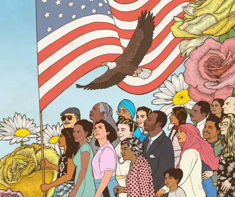 Estados Unidos se construyó sobre el esfuerzo de millones de migrantes y son los migrantes quienes siguen aportando a su desarrollo. Obra de la artista Celeste Byers solo para propósitos ilustrativos.