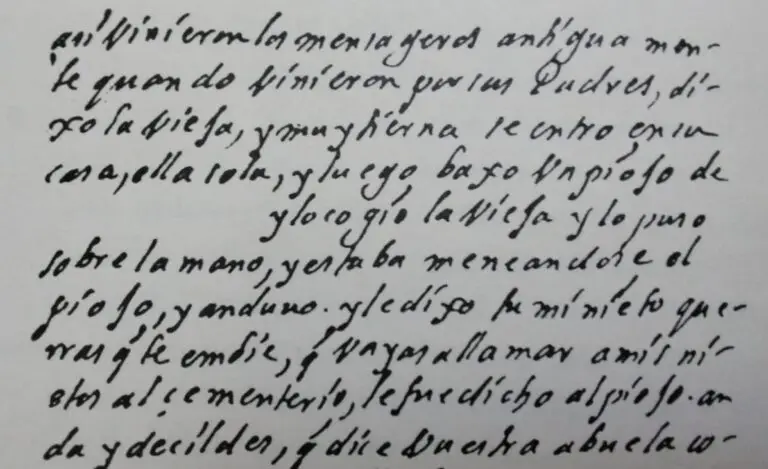 Detalle de la columna en idioma k'iche', en el cual habría estado escrita una primera transcripción, aproximadamente en 1550, la cual se perdió, pero que posiblemente pudo haber sido la base utilizada por Ximénez.