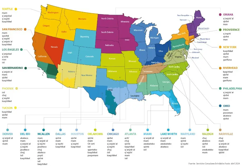 Mapa del Minex presenta la presencia de pueblos mayas en Estados Unidos, según los registros de actividad consular. Es la primera vez que se publica un reporte de este tipo. – SoyMigrante.com – SoyMigrante.com