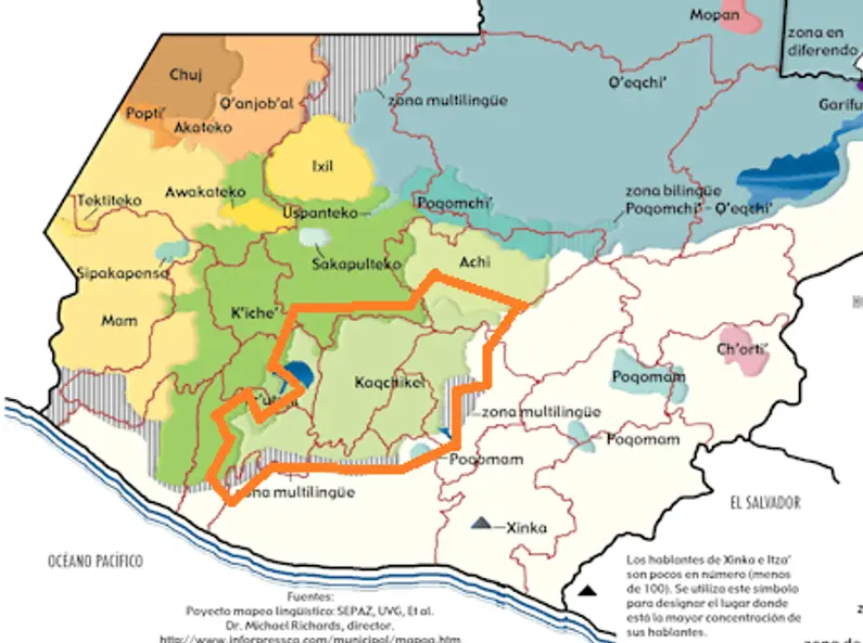 Mapa lingüistico kaqchikel. Foto: Mineduc – SoyMigrante.com – SoyMigrante.com