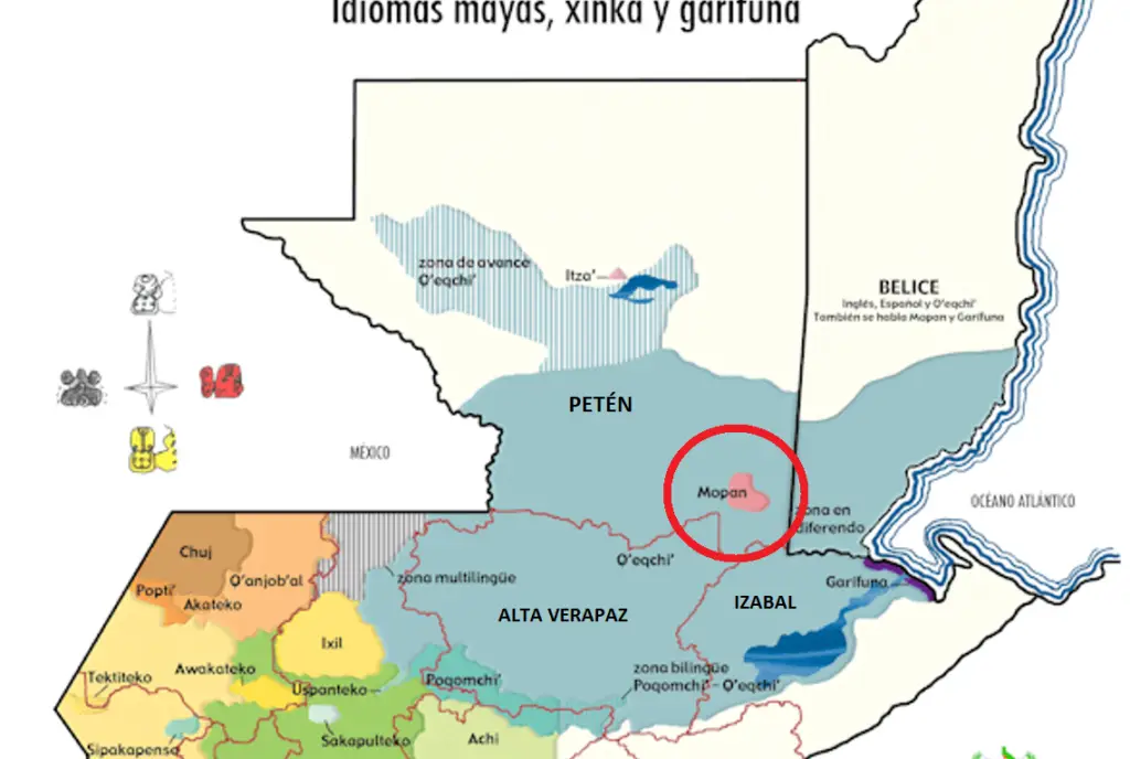 Area donde se concentran las comunidades maya Mopan en Guatemala. (Mapa de la Direcci´no General de Educación Bilingüie Intercultural) – SoyMigrante.com – SoyMigrante.com